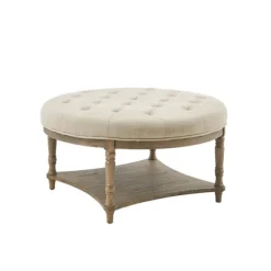 Kirkland's Home Benches & Ottomans-Martha Stewart Round Cream Ottoman With Shelf