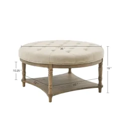 Kirkland's Home Benches & Ottomans-Martha Stewart Round Cream Ottoman With Shelf