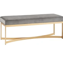 Kirkland's Home Entryway Furniture-Martha Stewart Upholstered Gold Metal Base Bench