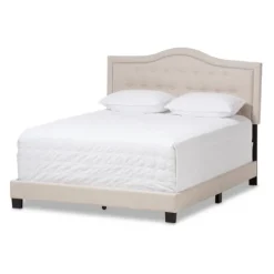 Kirkland's Home Beds & Headboards-Mary Beige Button Tufted Kind Bed Frame