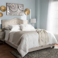 Kirkland's Home Beds & Headboards-Mary Beige Button Tufted Kind Bed Frame