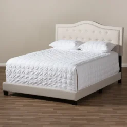 Kirkland's Home Beds & Headboards-Mary Beige Button Tufted Kind Bed Frame
