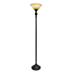 Kirkland's Home Floor Lamps-Matte Black And Amber Glass Torchiere