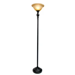 Kirkland's Home Floor Lamps-Matte Black And Amber Glass Torchiere