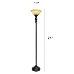 Kirkland's Home Floor Lamps-Matte Black And Amber Glass Torchiere