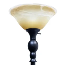 Kirkland's Home Floor Lamps-Matte Black And Amber Glass Torchiere