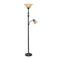 Kirkland's Home Floor Lamps-Matte Bronze And Amber Reading Arm Torchiere