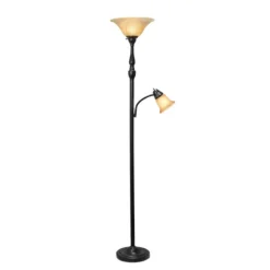 Kirkland's Home Floor Lamps-Matte Bronze And Amber Reading Arm Torchiere