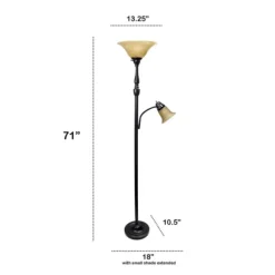 Kirkland's Home Floor Lamps-Matte Bronze And Amber Reading Arm Torchiere