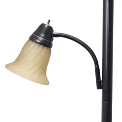 Kirkland's Home Floor Lamps-Matte Bronze And Amber Reading Arm Torchiere