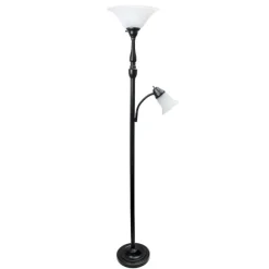 Kirkland's Home Floor Lamps-Matte Bronze And White Reading Arm Torchiere