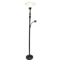 Kirkland's Home Floor Lamps-Matte Bronze And White Reading Arm Torchiere