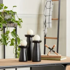 Kirkland's Home Candle Holders-Matte Wood T-Shape Candle Holders, Set Of 3