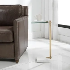 Kirkland's Home Accent & End Tables-Metal And Glass Top Accent Table