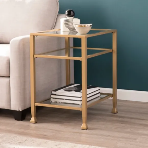 Kirkland's Home Accent & End Tables-Metal And Tempered Glass Side Table