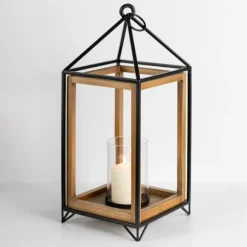Kirkland's Home Lanterns-Metal And Wood House Frame Lantern, 21 In.
