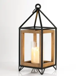 Kirkland's Home Lanterns-Metal And Wood House Frame Lantern, 16 In.