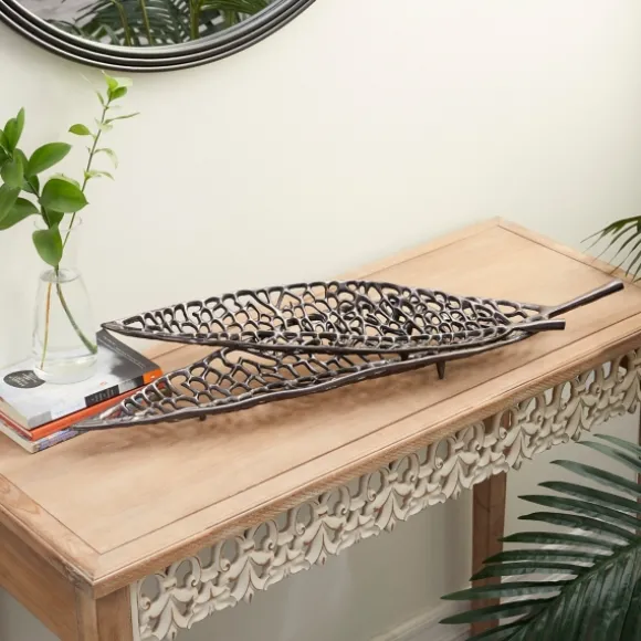 Kirkland's Home Decorative Trays-Metal Leaf Trays, Set Of 2