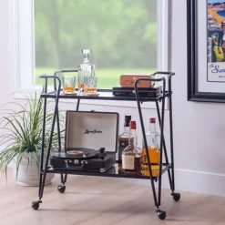 Kirkland's Home Kitchen Islands & Bar Carts-Metal Mirrored Shelves Bar Cart