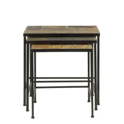 Kirkland's Home Accent & End Tables-Metal Nesting Slate Top Accent Tables, Set Of 3
