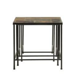 Kirkland's Home Accent & End Tables-Metal Nesting Slate Top Accent Tables, Set Of 3