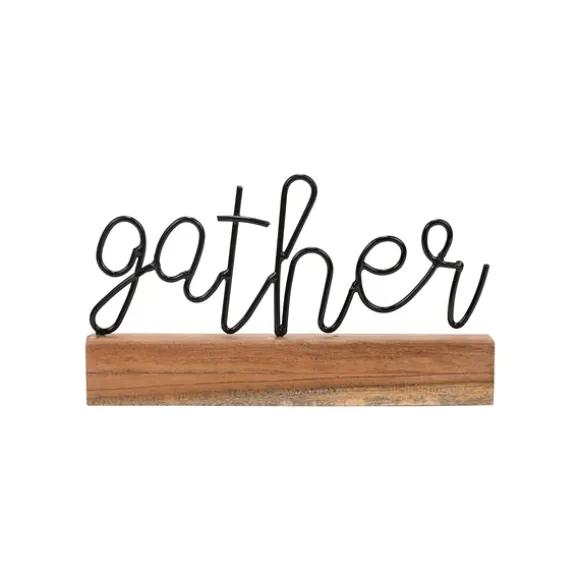 Kirkland's Home Statues & Figurines-Metal Script Gather Wood Block