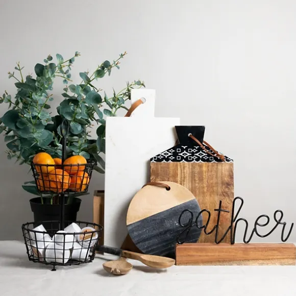 Kirkland's Home Statues & Figurines-Metal Script Gather Wood Block