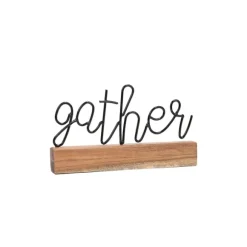 Kirkland's Home Statues & Figurines-Metal Script Gather Wood Block