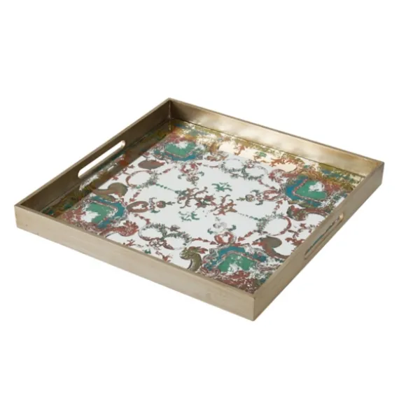 Kirkland's Home Decorative Trays-Mirrored Moroccan Pattern Tray With Gold Edges