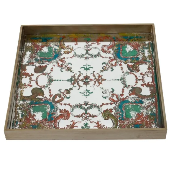 Kirkland's Home Decorative Trays-Mirrored Moroccan Pattern Tray With Gold Edges