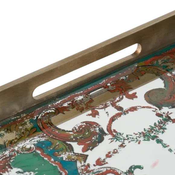 Kirkland's Home Decorative Trays-Mirrored Moroccan Pattern Tray With Gold Edges