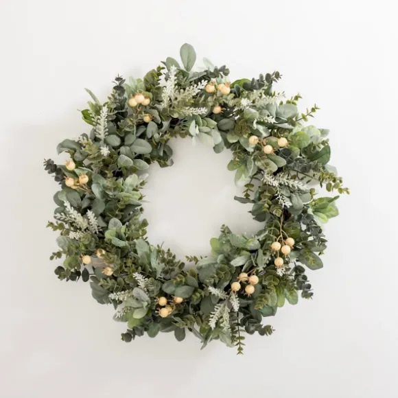 Kirkland's Home Wreaths-Mixed White Berry Eucalyptus Wreath