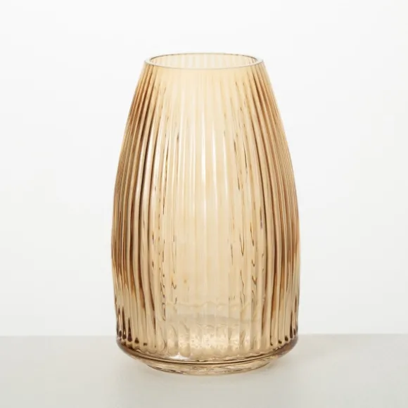 Kirkland's Home Vases-Modern Amber Ribbed Glass Vase