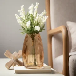Kirkland's Home Vases-Modern Amber Ribbed Glass Vase