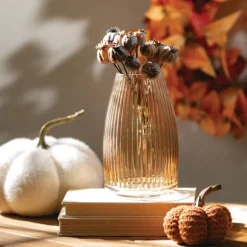 Kirkland's Home Vases-Modern Amber Ribbed Glass Vase