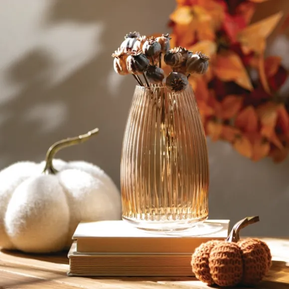 Kirkland's Home Vases-Modern Amber Ribbed Glass Vase