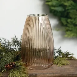 Kirkland's Home Vases-Modern Amber Ribbed Glass Vase