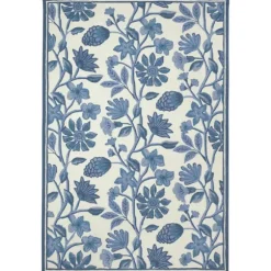 Kirkland's Home Outdoor Rugs-Modern Blue Floral Vines Outdoor Area Rug, 5X7