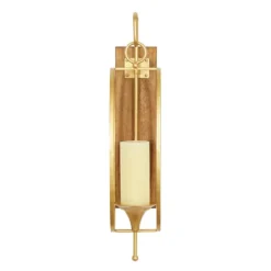 Kirkland's Home Sconces-Modern Warm Wood And Gold Sconce