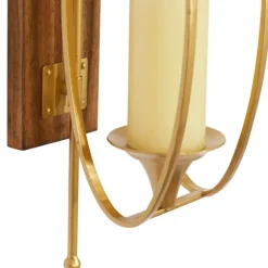 Kirkland's Home Sconces-Modern Warm Wood And Gold Sconce