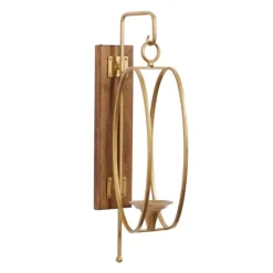 Kirkland's Home Sconces-Modern Warm Wood And Gold Sconce