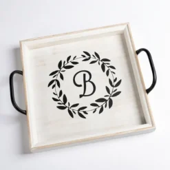 Kirkland's Home Decorative Trays-Monogram B Wood Tray With Handles