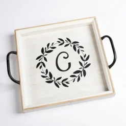 Kirkland's Home Decorative Trays-Monogram C Wood Tray With Handles