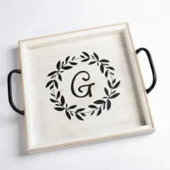 Kirkland's Home Decorative Trays-Monogram G Wood Tray With Handles