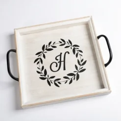 Kirkland's Home Decorative Trays-Monogram H Wood Tray With Handles