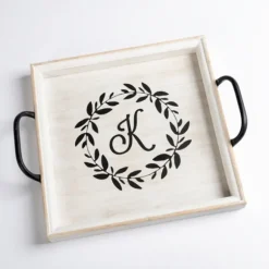 Kirkland's Home Decorative Trays-Monogram K Wood Tray With Handles
