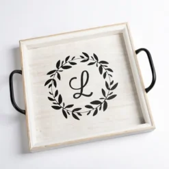 Kirkland's Home Decorative Trays-Monogram L Wood Tray With Handles