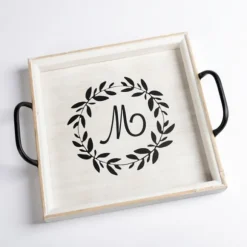 Kirkland's Home Decorative Trays-Monogram M Wood Tray With Handles