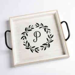 Kirkland's Home Decorative Trays-Monogram P Wood Tray With Handles