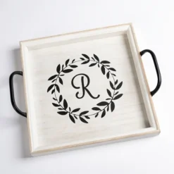 Kirkland's Home Decorative Trays-Monogram R Wood Tray With Handles